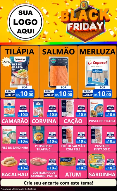 Modelo de Encarte para Encarte Grande com o tema Black Friday para Peixaria