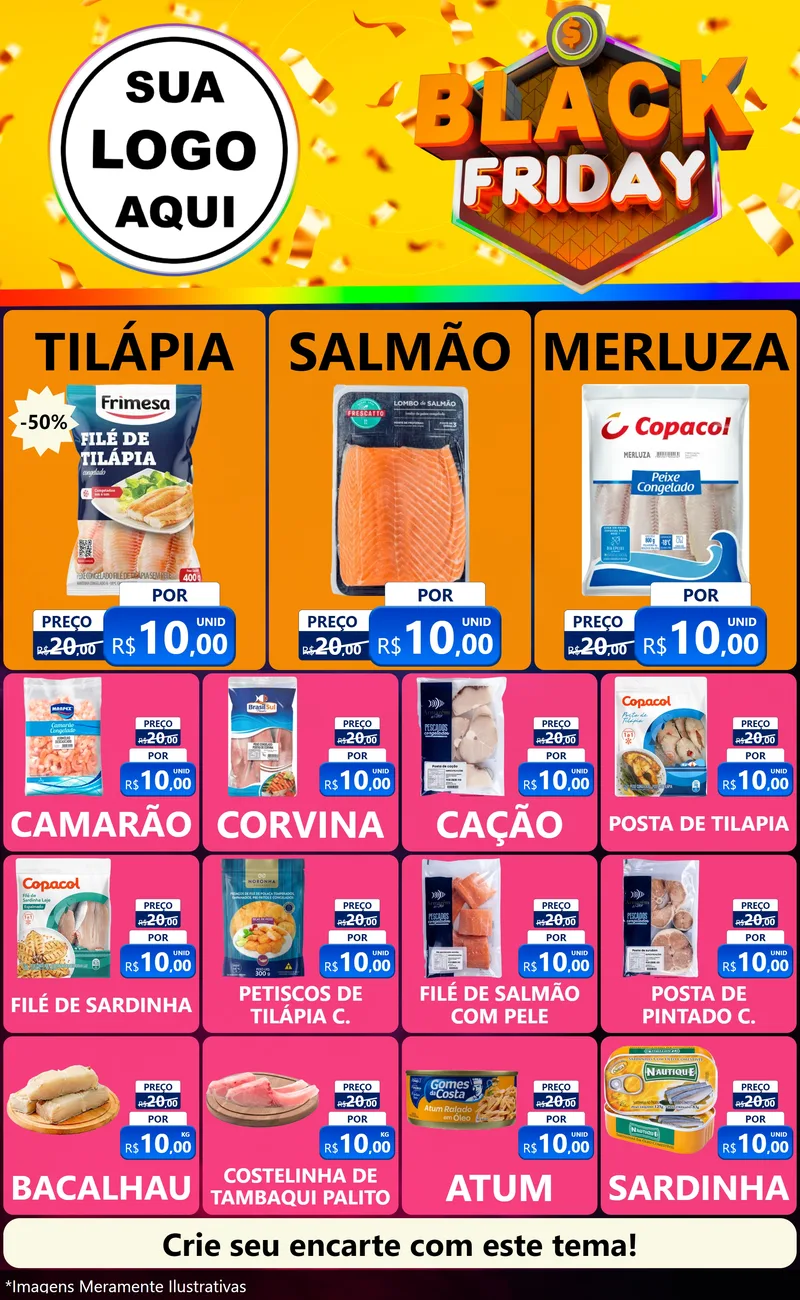 Modelo de Encarte para Encarte Grande com o tema Black Friday para Peixaria