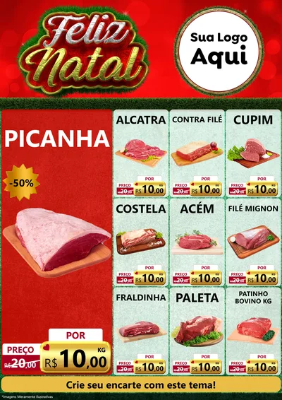 Modelo de Encarte para Encarte A4 Vertical com o tema Feliz Natal para Açougue