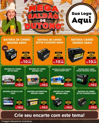Modelo de Rede Social para Feed Instagram com o tema Mega Saldão de Outono para Baterias Elétricas
