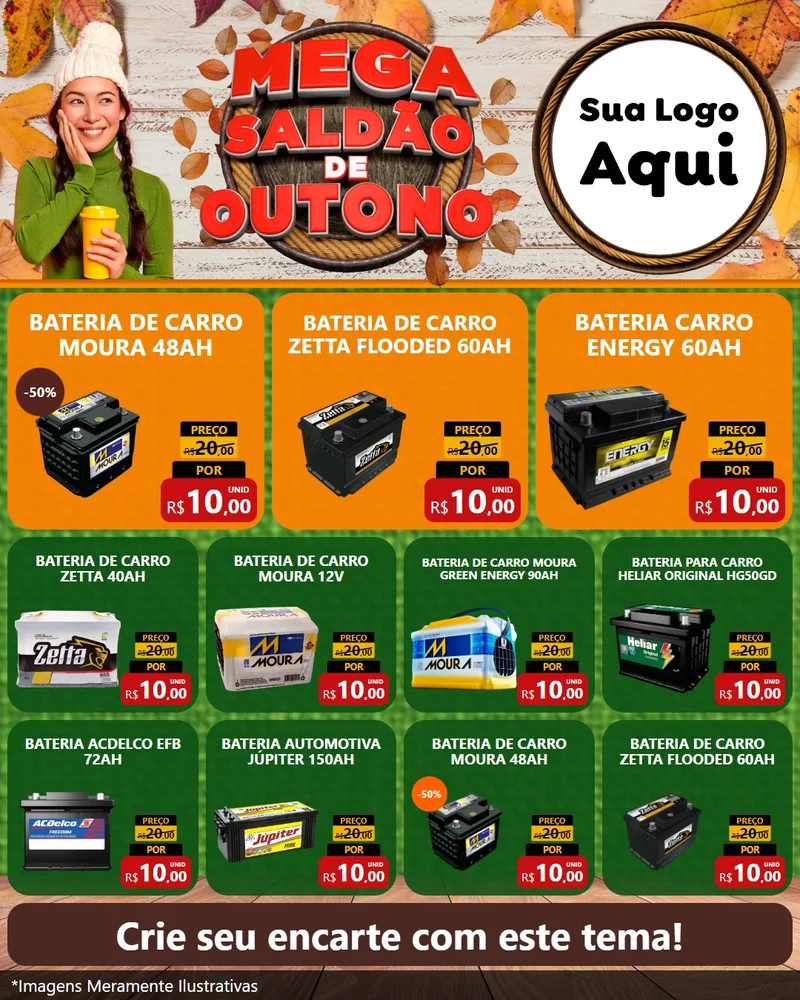 Modelo de Rede Social para Feed Instagram com o tema Mega Saldão de Outono para Baterias Elétricas