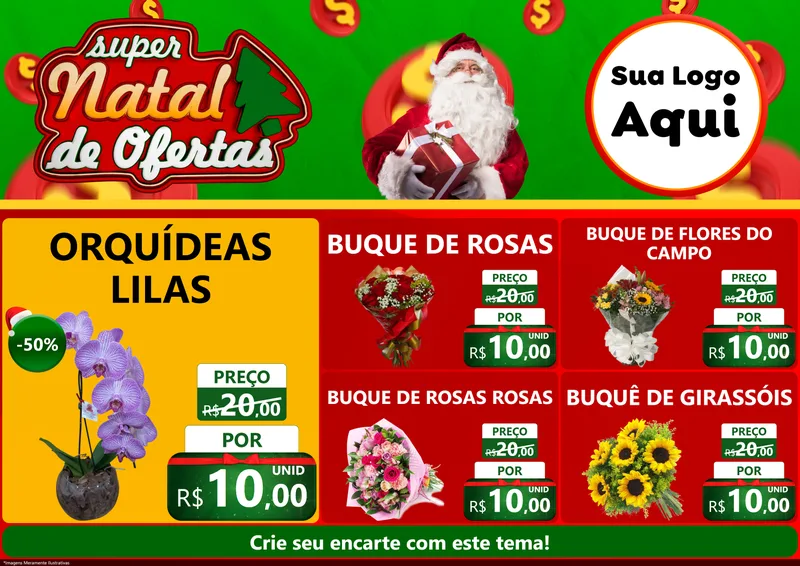 Modelo de Encarte para Encarte A4 Horizontal com o tema Super Natal de Ofertas para Floricultura e jardim