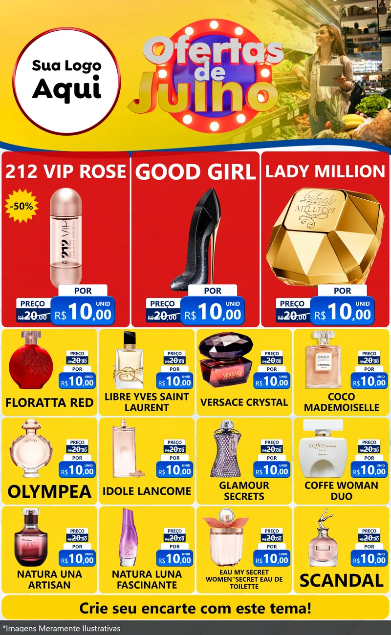Modelo de Encarte para Encarte Grande com o tema Ofertas de Julho para Perfumes
