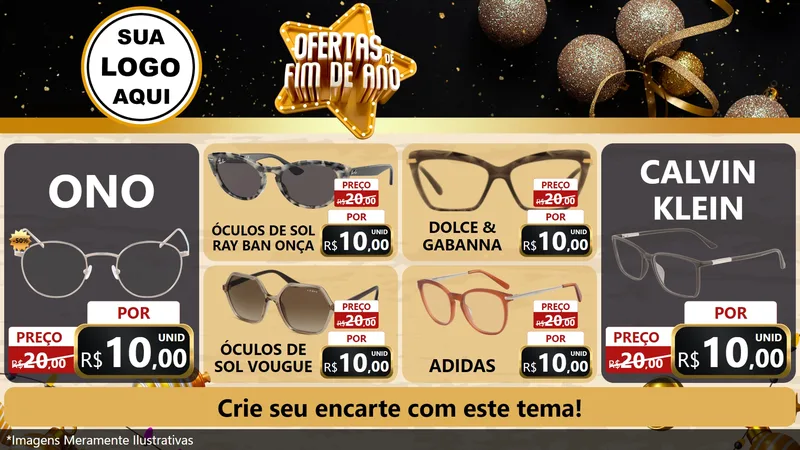 Modelo de TV para TV Horizontal com o tema Ofertas de Fim de Ano para Óticas