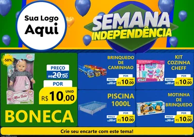 Modelo de Encarte para Encarte A4 Horizontal com o tema Semana da Independência para Brinquedos