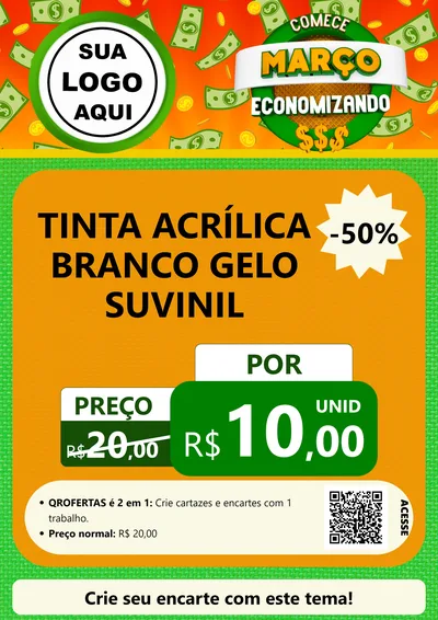 Modelo de Cartaz para Cartaz A4 Vertical com o tema Comece Março Economizando para Tintas e Ferramentas