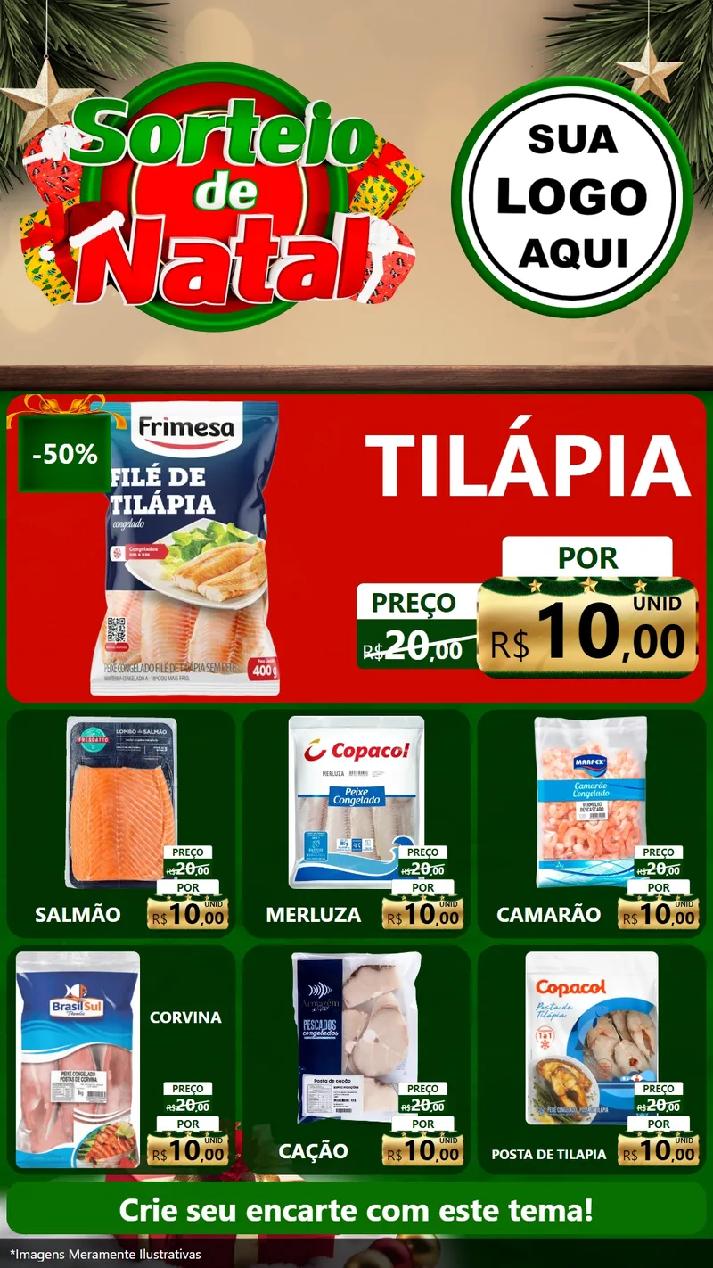 Modelo de Rede Social para Stories com o tema Sorteio de Natal para Peixaria