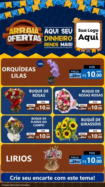 Modelo de TV para TV Vertical com o tema Arraiá de Ofertas - Junina para Floricultura e jardim