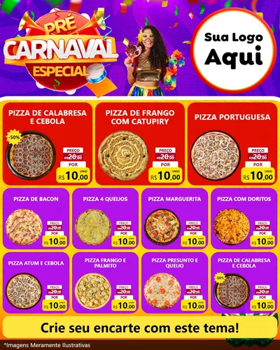 Modelo de Rede Social para Feed Instagram com o tema Pré-Carnaval Especial para Pizzaria