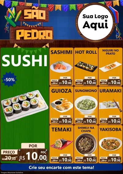 Modelo de Encarte para Encarte A4 Vertical com o tema São Pedro para Comida japonesa
