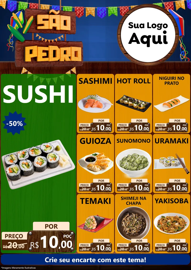 Modelo de Encarte para Encarte A4 Vertical com o tema São Pedro para Comida japonesa