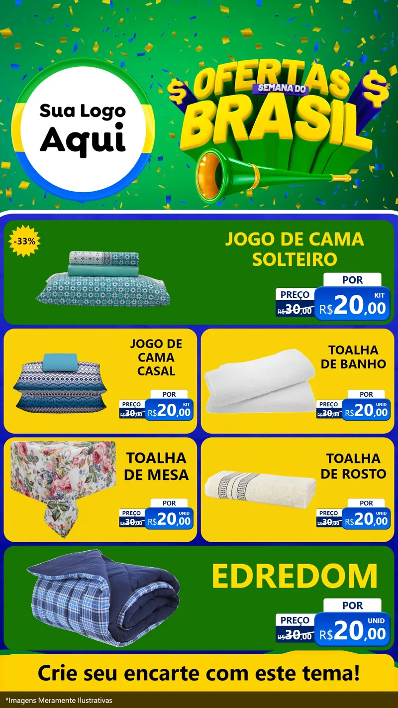 Modelo de TV para TV Vertical com o tema Ofertas Semana do Brasil para Cama, Mesa e Banho