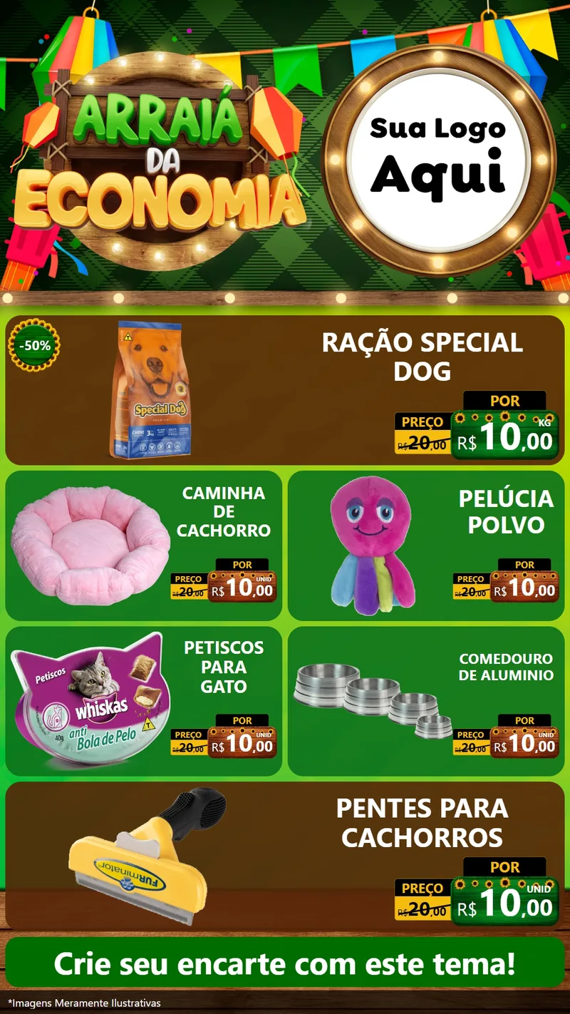 Modelo de TV para TV Vertical com o tema Arraiá de Economia para Pet Shop
