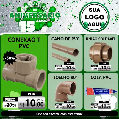 Modelo de Rede Social para Feed Facebook com o tema Promoção de Aniversário - 15 Anos para Tubos e conexões