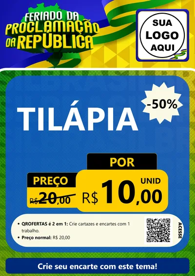 Modelo de Cartaz para Cartaz A4 Vertical com o tema Feriado da Proclamação da República para Peixaria