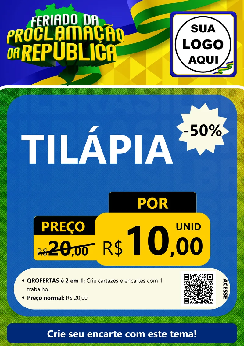 Modelo de Cartaz para Cartaz A4 Vertical com o tema Feriado da Proclamação da República para Peixaria