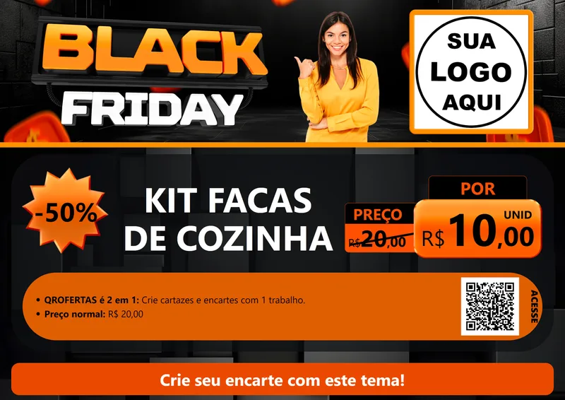 Modelo de Cartaz para Cartaz A4 Horizontal com o tema Black Friday para Utilidades Domésticas