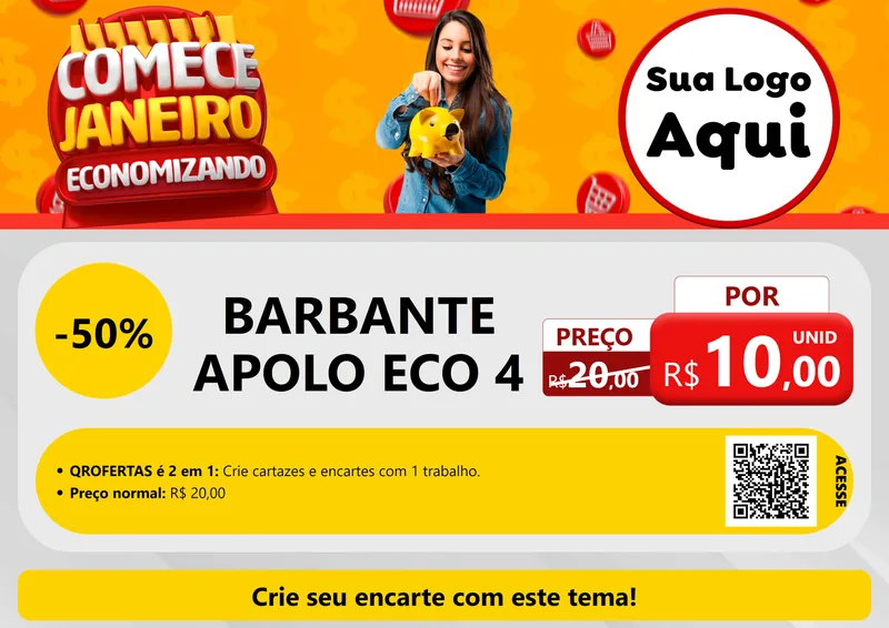 Modelo de Cartaz para Cartaz A4 Horizontal com o tema Comece Janeiro Economizando para Armarinho e Aviamentos