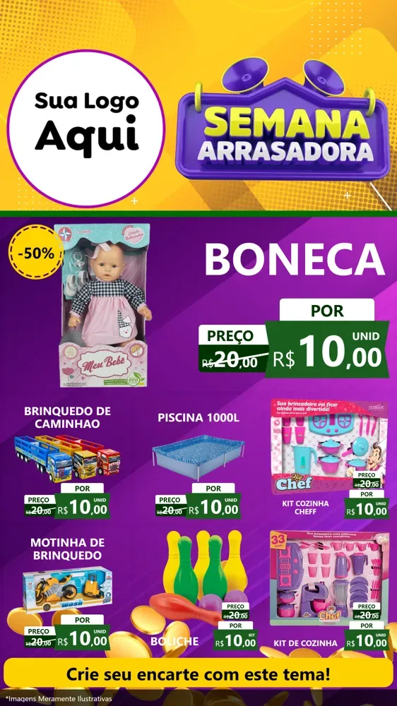 Modelo de Rede Social para Stories com o tema Semana Arrasadora para Brinquedos