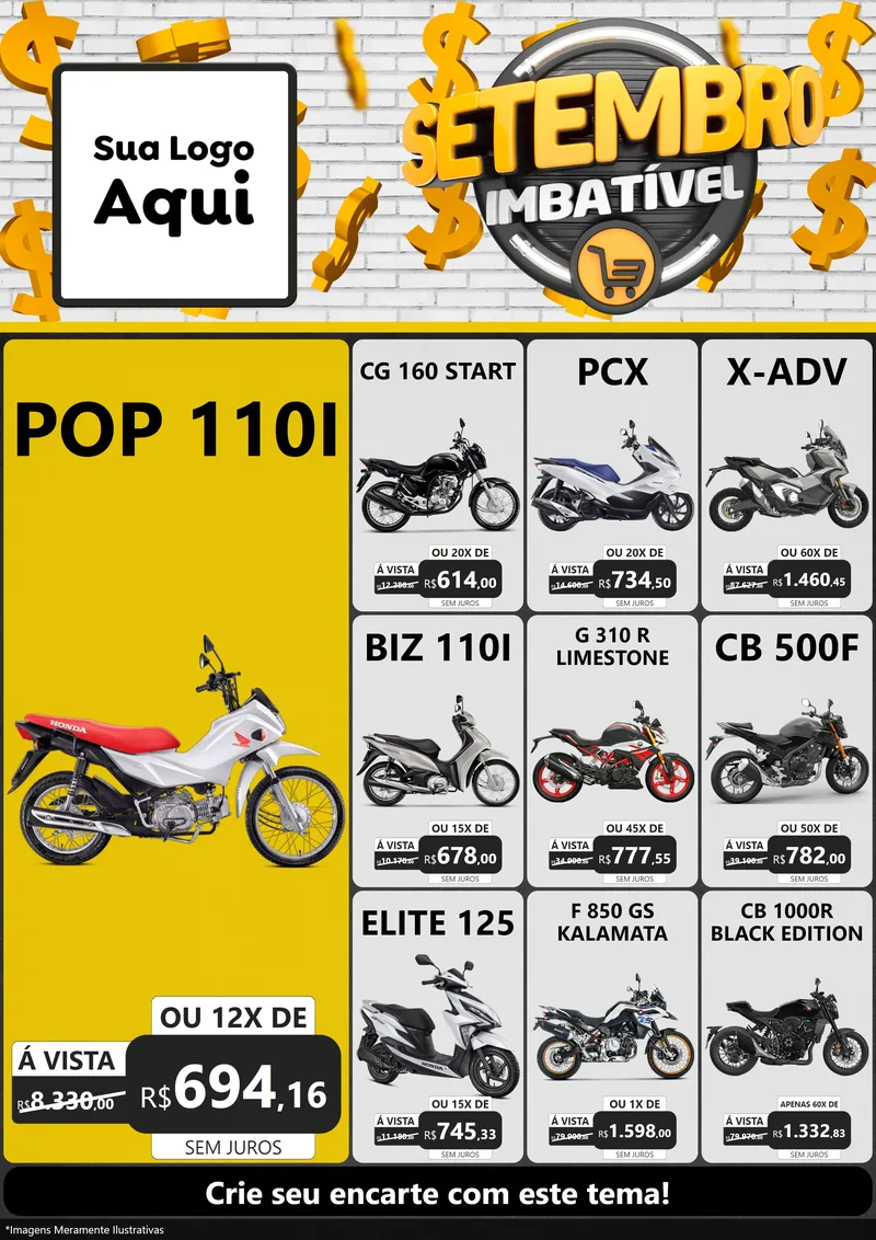 Modelo de Encarte para Encarte A4 Vertical com o tema Setembro Imbatível para Concessionaria de Motos