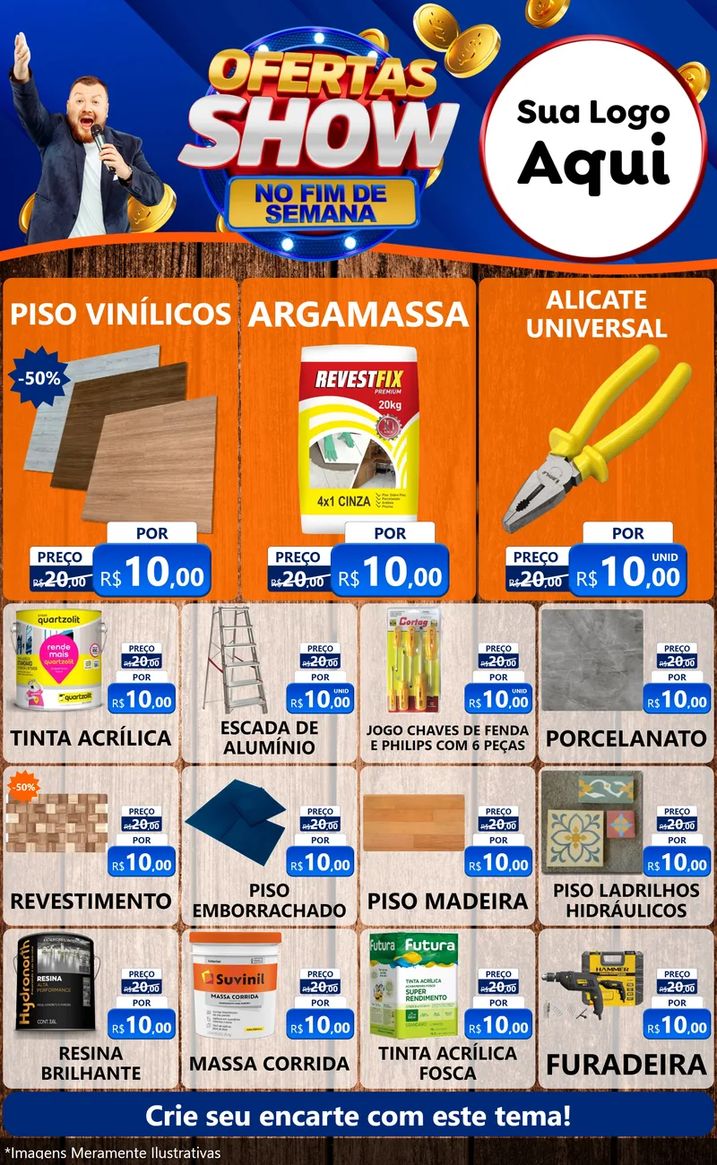 Modelo de Encarte para Encarte Grande com o tema Ofertas Show No Fim De Semana para Material para Construção