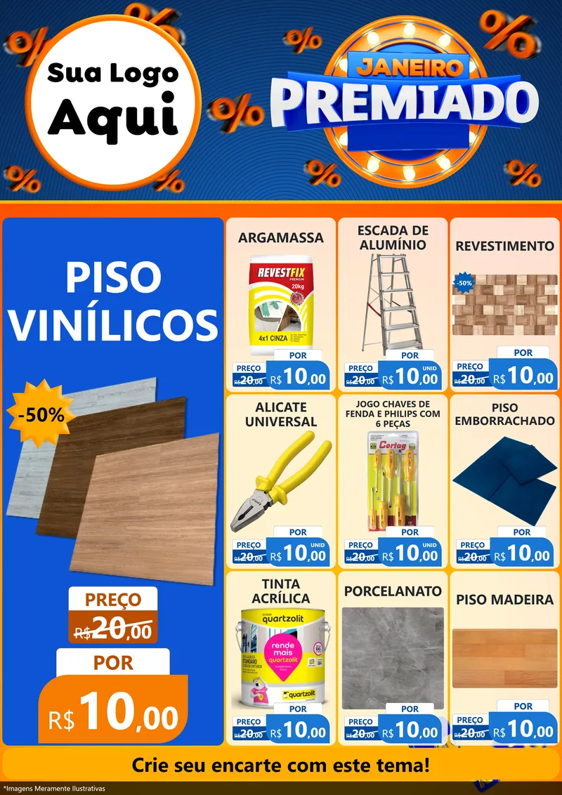 Modelo de Encarte para Encarte A4 Vertical com o tema Janeiro Premiado para Material para Construção