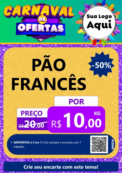 Modelo de Cartaz para Cartaz A4 Vertical com o tema Carnaval de Ofertas para Padaria