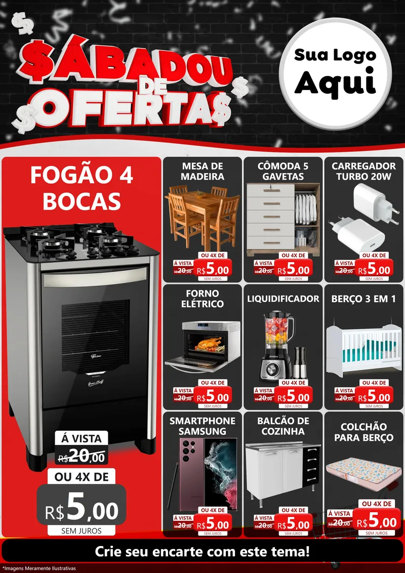 Modelo de Encarte para Encarte A4 Vertical com o tema Sabadou de Ofertas para Móveis e Eletro