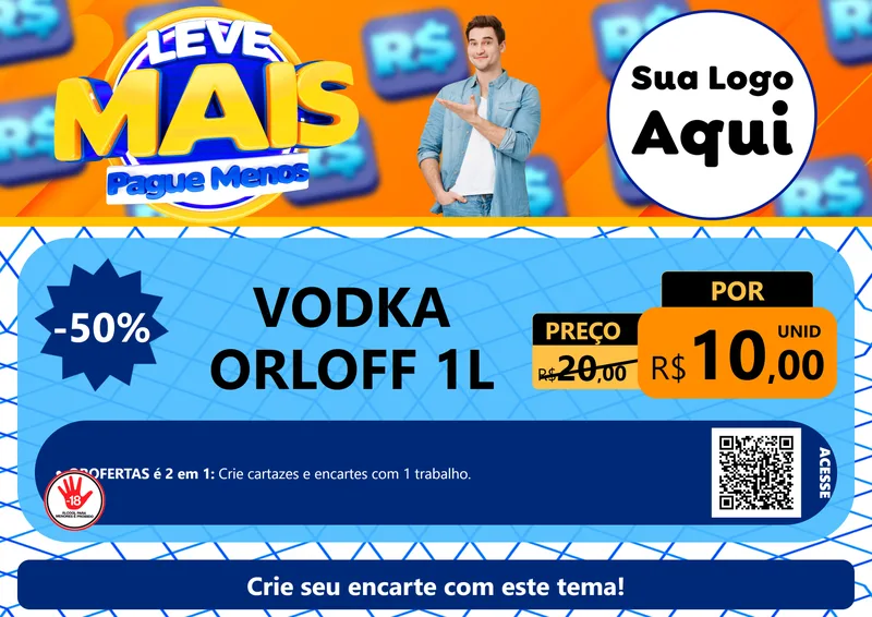 Modelo de Cartaz para Cartaz A4 Horizontal com o tema Leve Mais, Pague Menos para Distribuidora de bebidas