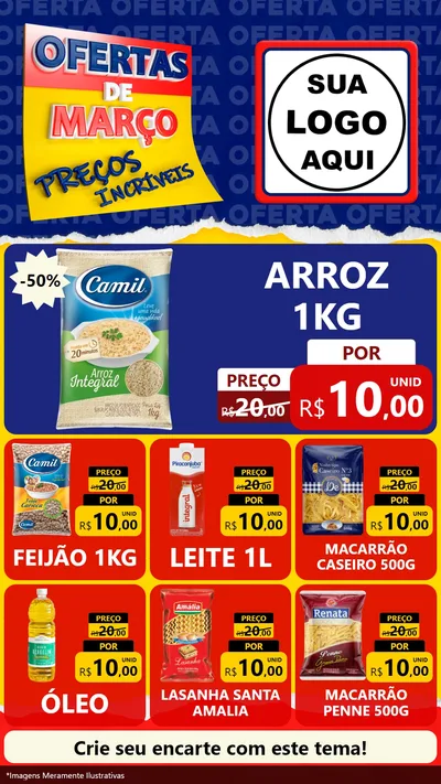 Modelo de Rede Social para Stories com o tema Ofertas de Março - Preços Incríveis para Supermercado