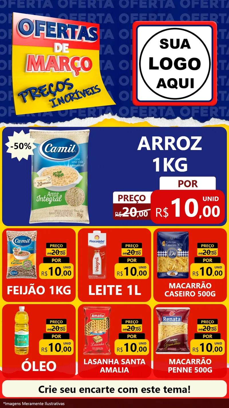 Modelo de Rede Social para Stories com o tema Ofertas de Março - Preços Incríveis para Supermercado