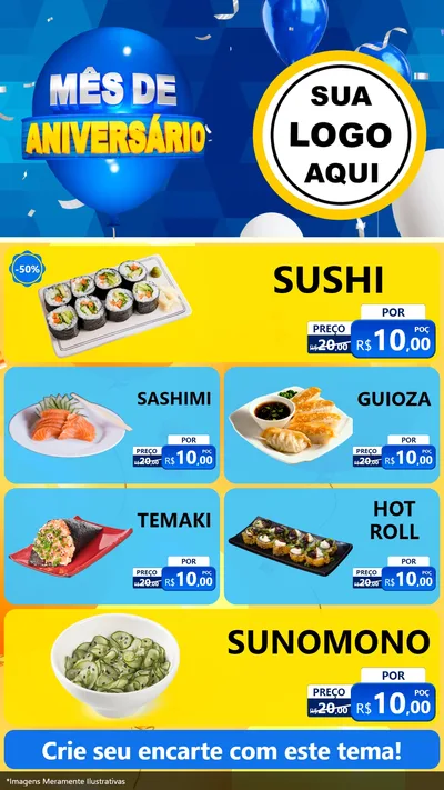 Modelo de TV para TV Vertical com o tema Mês de Aniversário para Comida japonesa