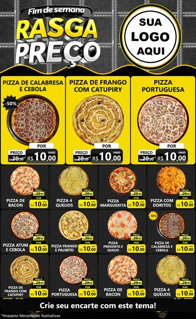Modelo de Encarte para Encarte Grande com o tema Fim de Semana Rasga Preço para Pizzaria