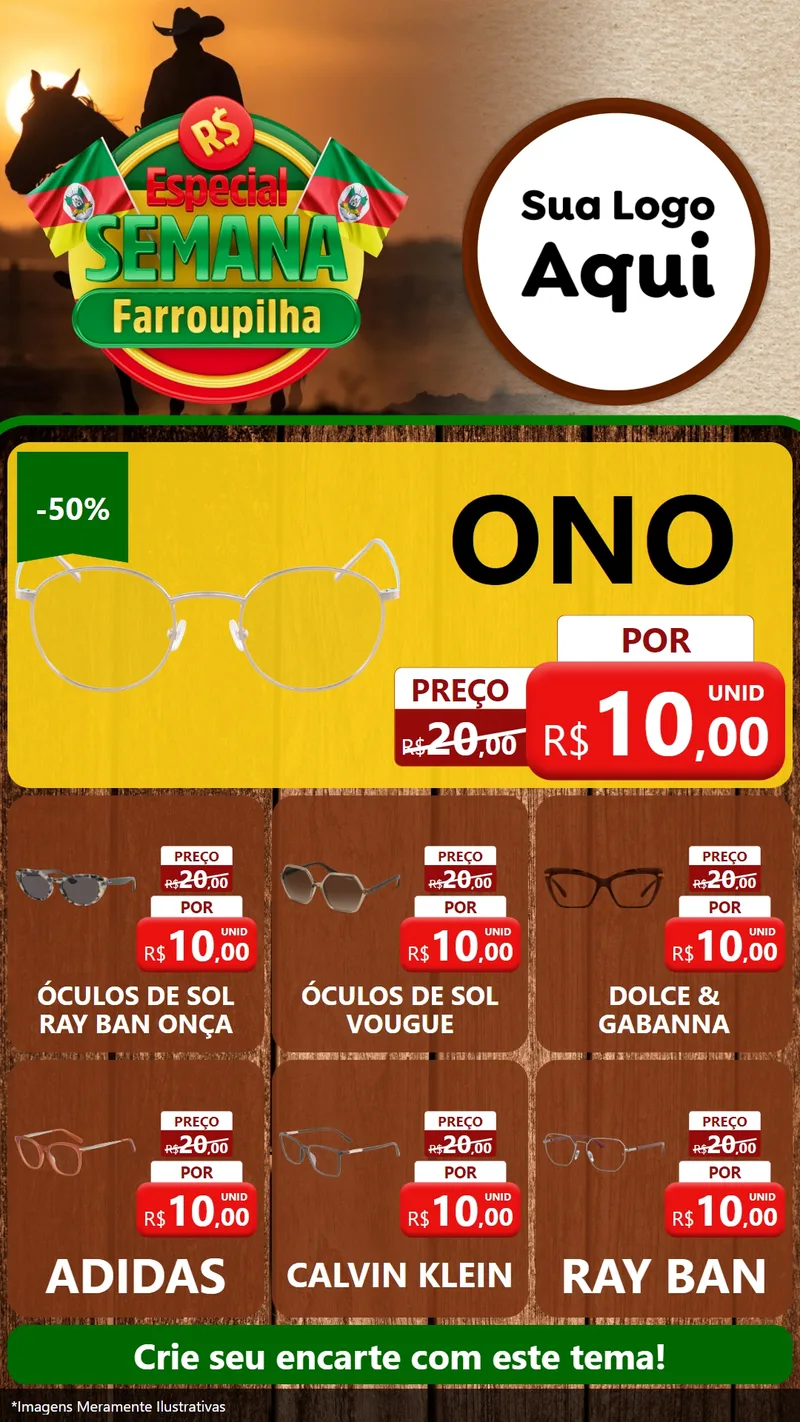 Modelo de Rede Social para Stories com o tema Especial Semana Farroupilha para Óticas