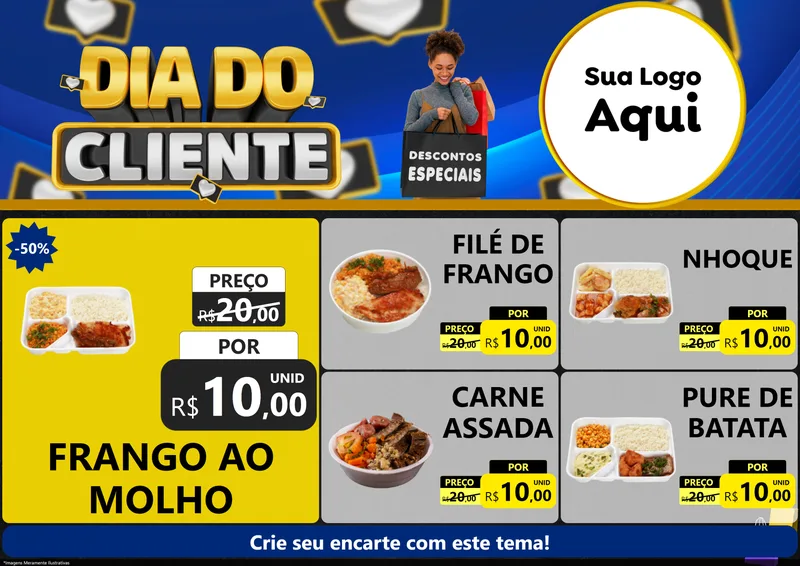 Modelo de Encarte para Encarte A4 Horizontal com o tema Dia Do Cliente para Restaurante