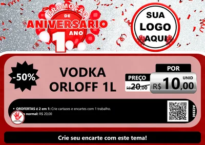Modelo de Cartaz para Cartaz A4 Horizontal com o tema Promoção de Aniversário - 1 Ano para Distribuidora de bebidas