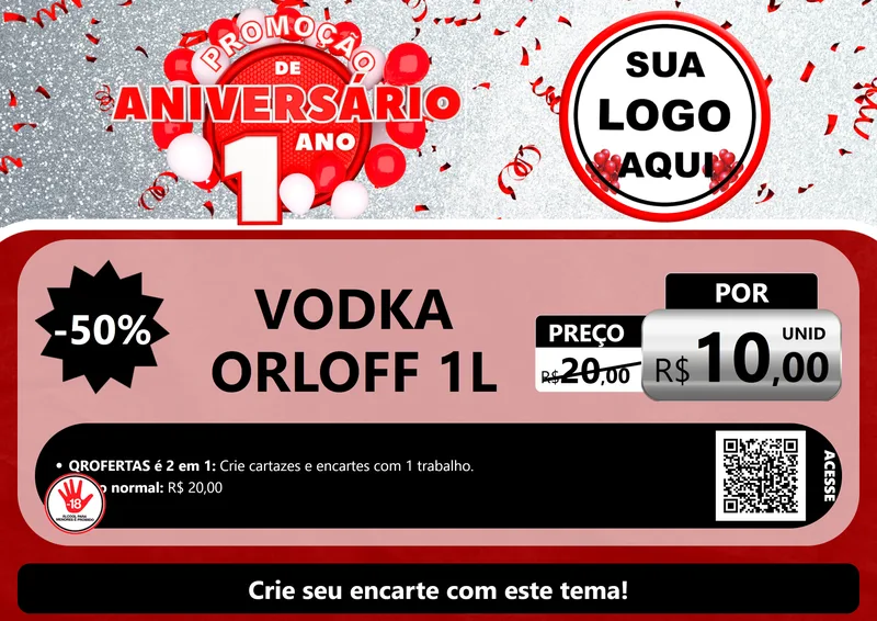 Modelo de Cartaz para Cartaz A4 Horizontal com o tema Promoção de Aniversário - 1 Ano para Distribuidora de bebidas