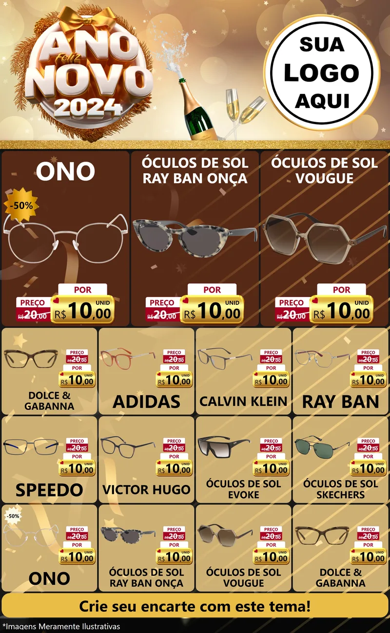 Modelo de Encarte para Encarte Grande com o tema Feliz Ano Novo 2027 para Óticas