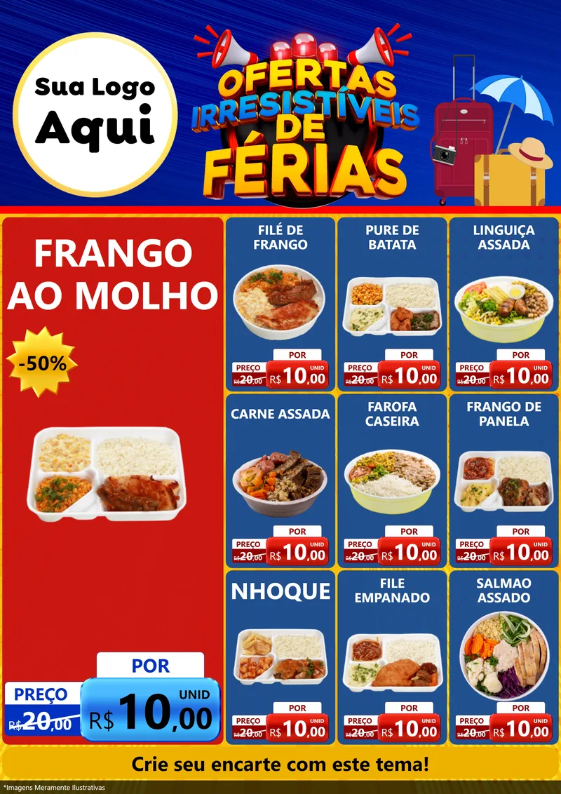 Modelo de Encarte para Encarte A4 Vertical com o tema Ofertas Irresistíveis de Férias para Restaurante