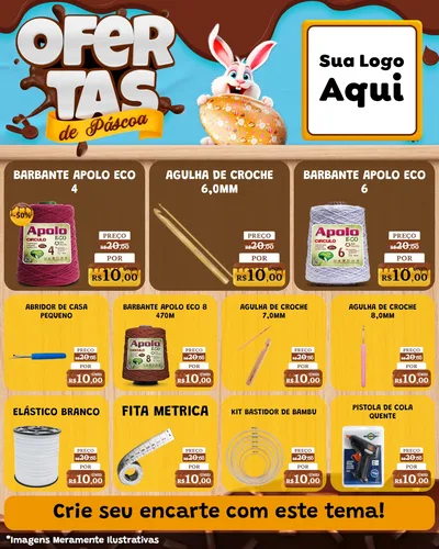 Modelo de Rede Social para Feed Instagram com o tema Ofertas de Páscoa para Armarinho e Aviamentos