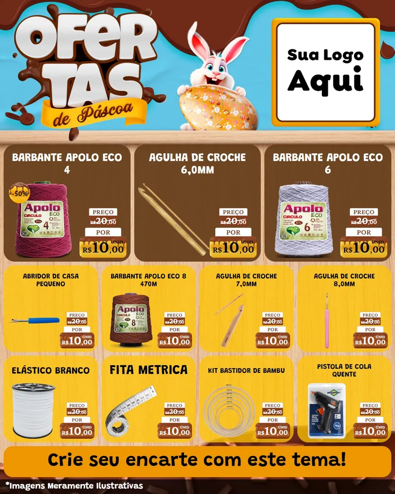 Modelo de Rede Social para Feed Instagram com o tema Ofertas de Páscoa para Armarinho e Aviamentos