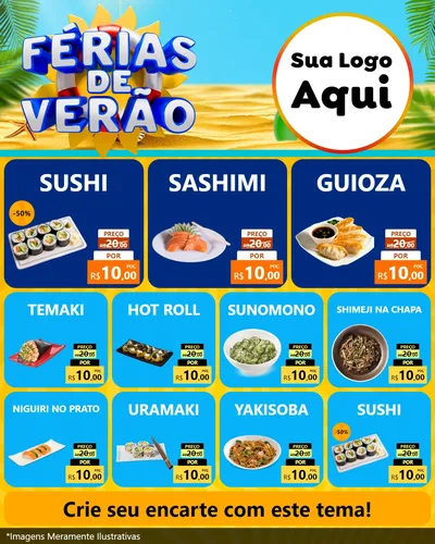 Modelo de Rede Social para Feed Instagram com o tema Férias de Verão para Comida japonesa