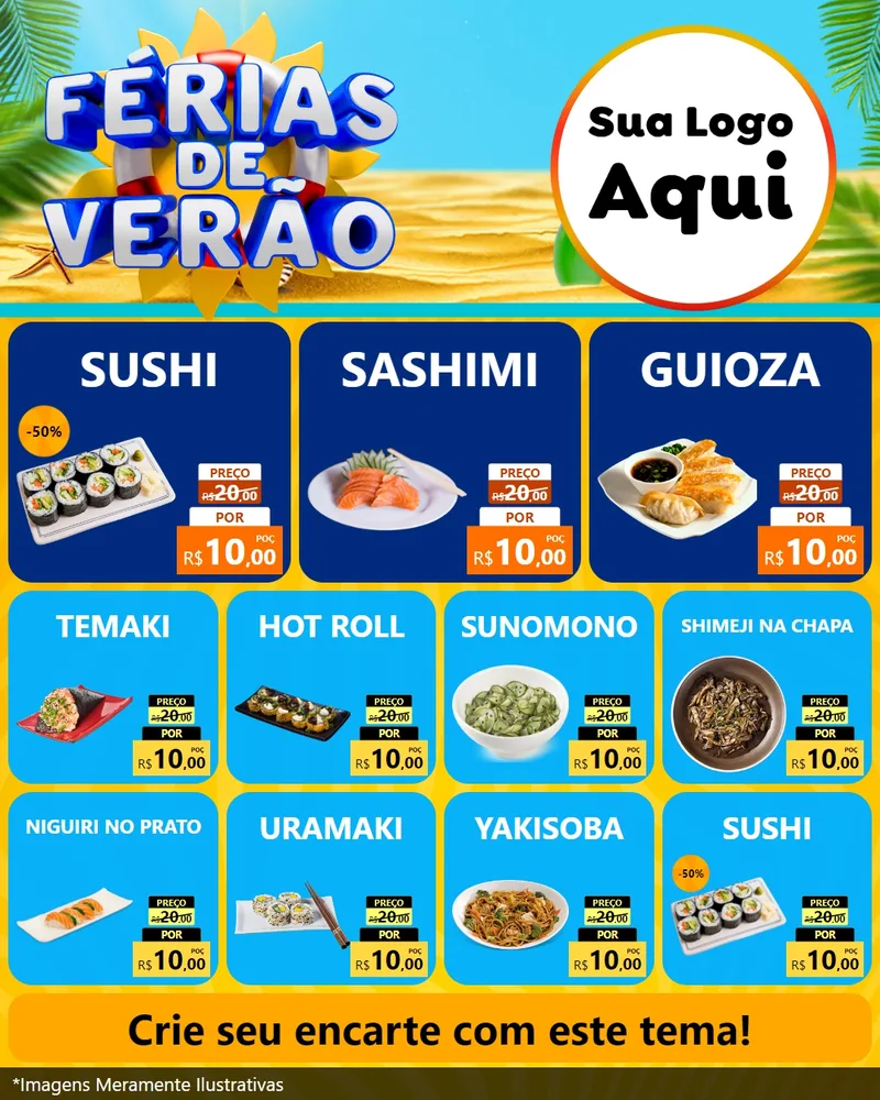 Modelo de Rede Social para Feed Instagram com o tema Férias de Verão para Comida japonesa