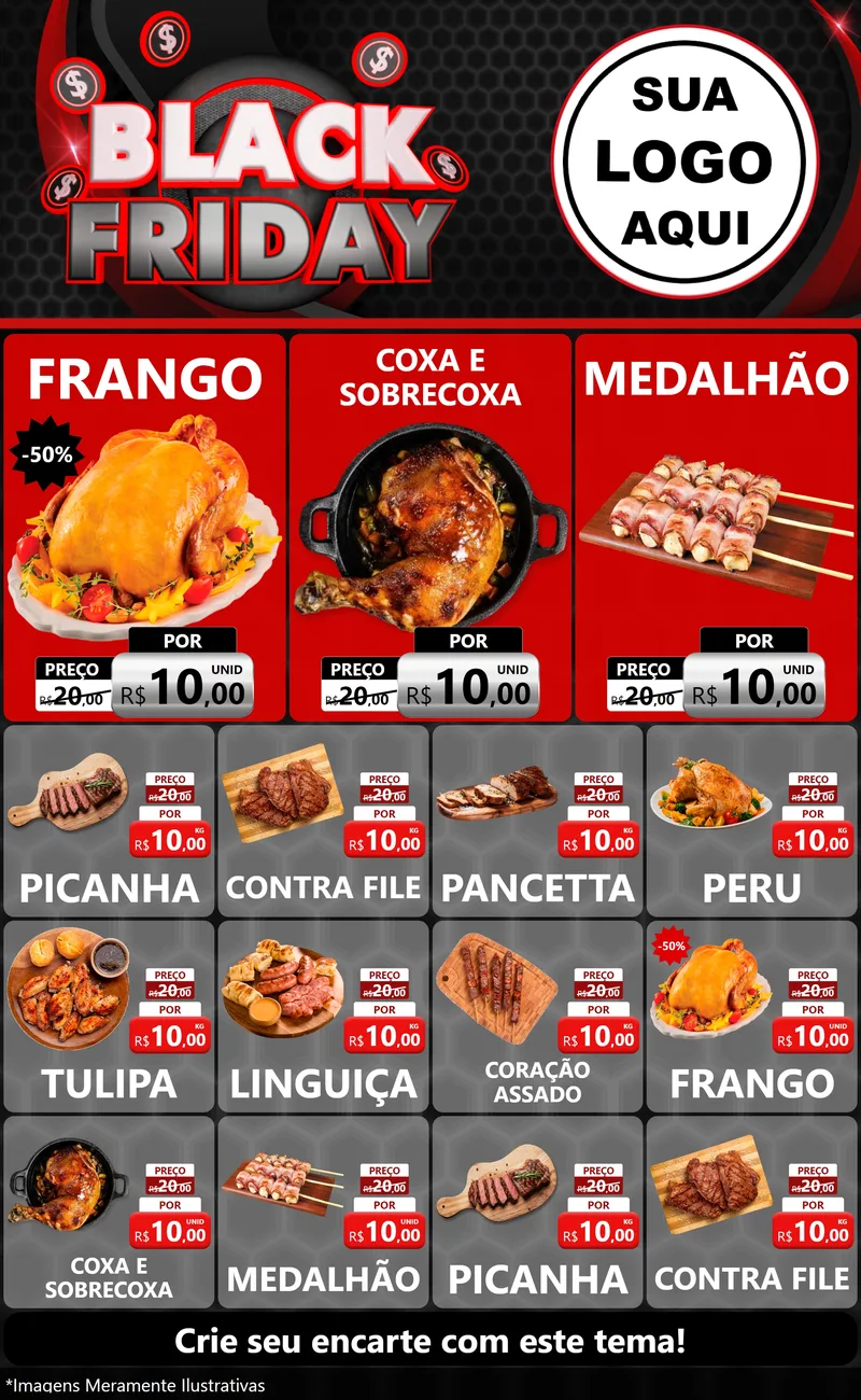 Modelo de Encarte para Encarte Grande com o tema Black Friday para Assados