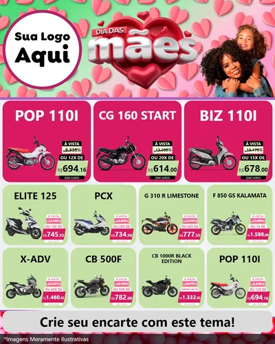 Modelo de Rede Social para Feed Instagram com o tema Dia das Mães para Concessionaria de Motos