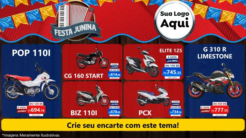 Modelo de TV para TV Horizontal com o tema Festa Junina para Concessionaria de Motos