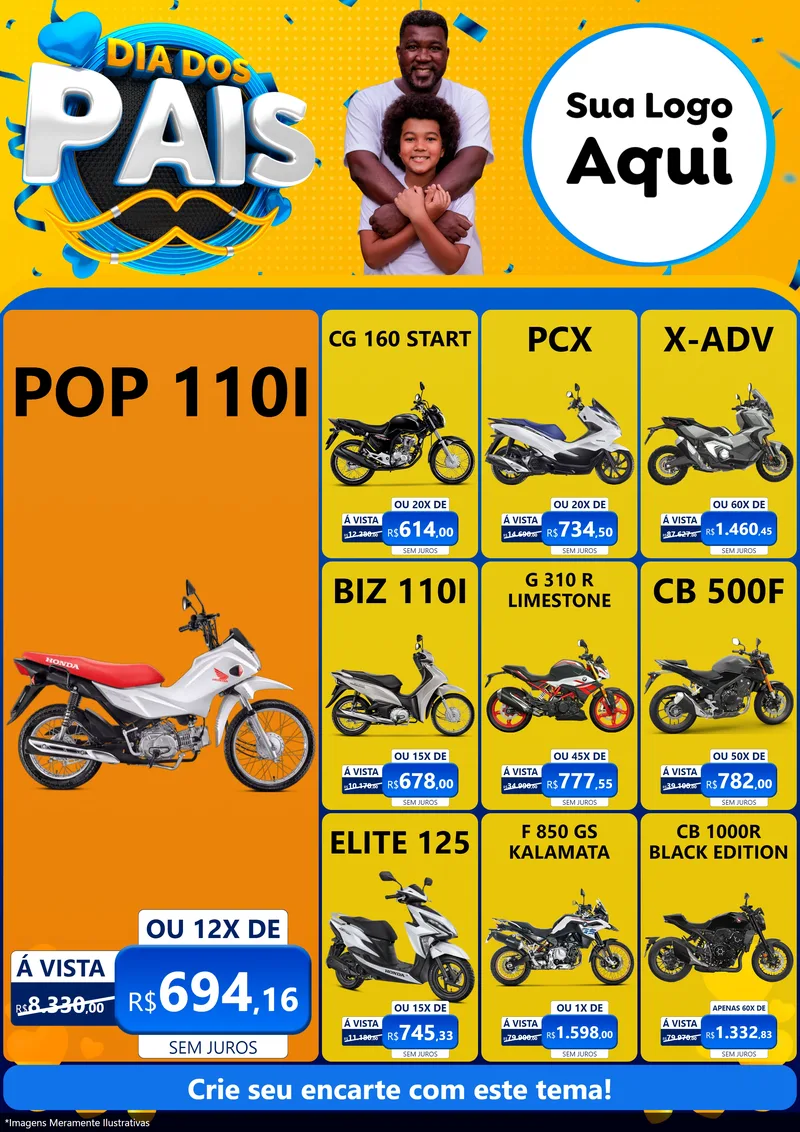 Modelo de Encarte para Encarte A4 Vertical com o tema Dia dos Pais para Concessionaria de Motos