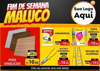 Modelo de Encarte para Encarte A4 Horizontal com o tema Final de Semana Maluco para Material para Construção