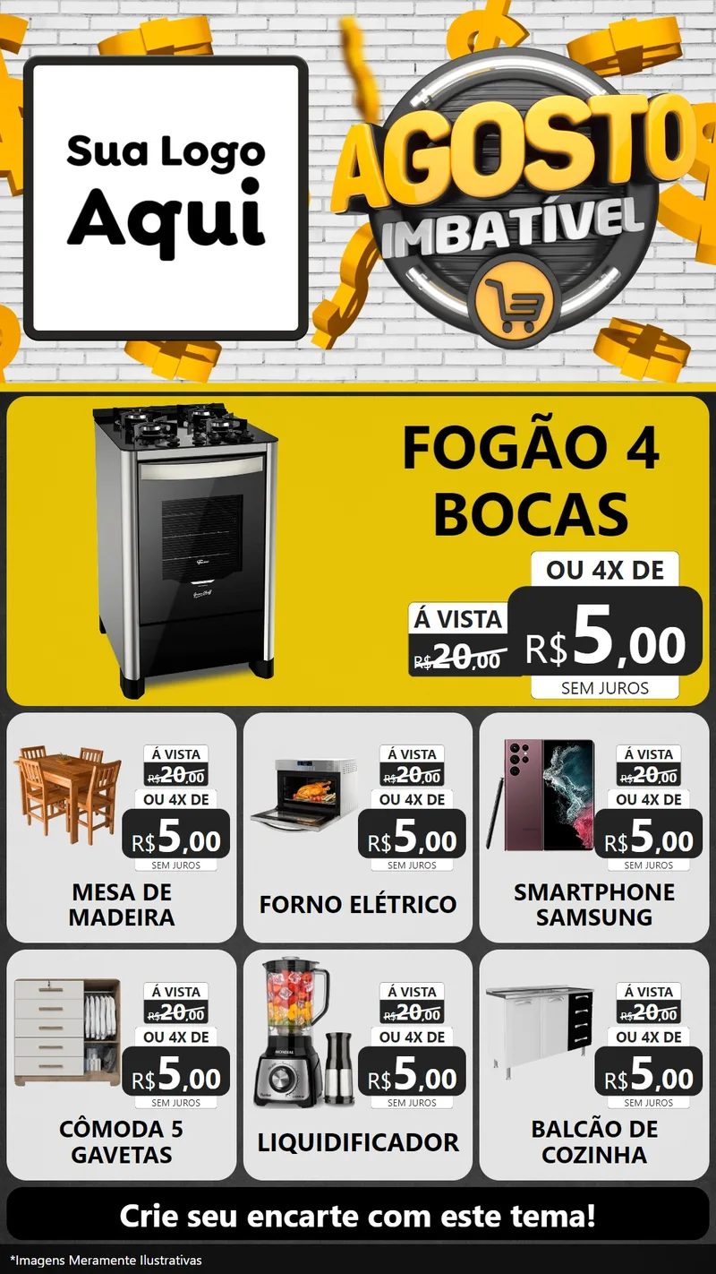 Modelo de Rede Social para Stories com o tema Agosto imbatível para Móveis e Eletro