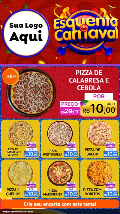 Modelo de Rede Social para Stories com o tema Esquenta de Carnaval para Pizzaria